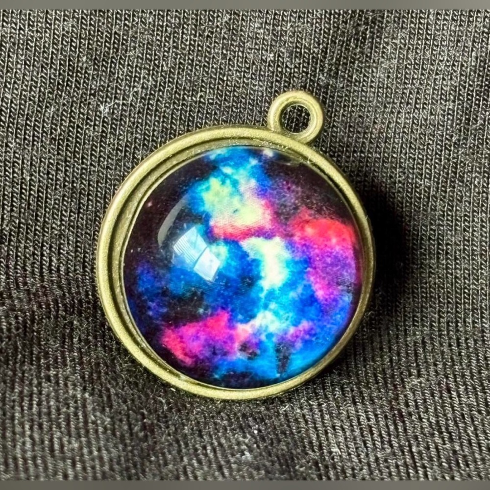 Galaxy Round Pendant Necklace in Blue & Pink
